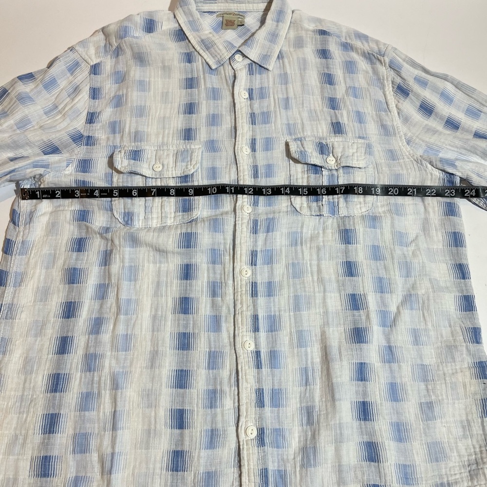 Carbon 2 Cobalt Shirt Mens Large White Blue Plaid Cotton Gauze Preppy Beachy - Picture 7 of 9
